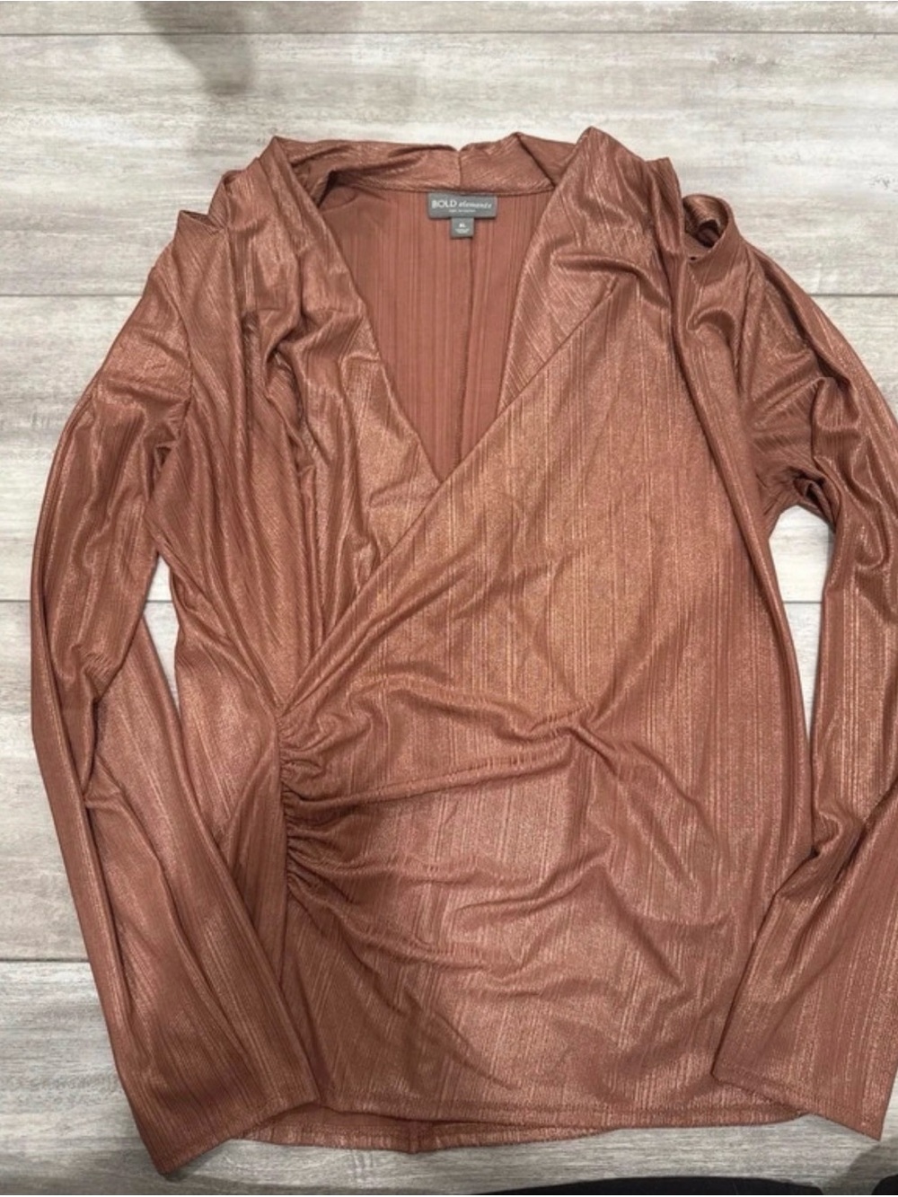 BOLD elements Long-Sleeve Shimmery Copper Wrap Top